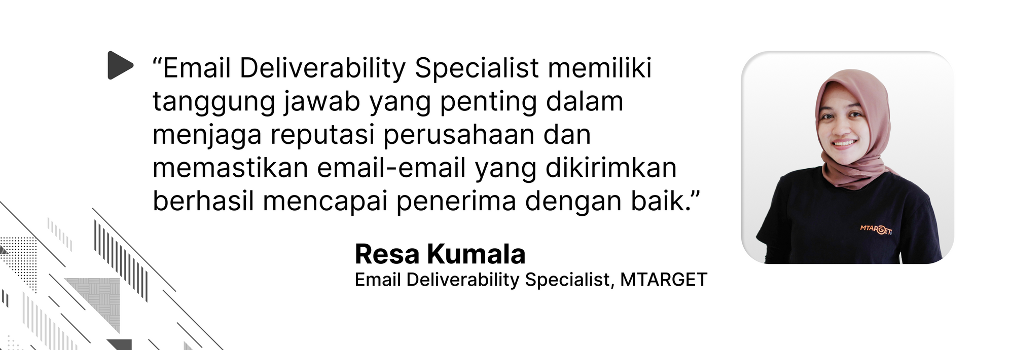 Quote oleh Resa Kumala (Email Deliverability Specialist, MTARGET) tentang peran penjagaan reputasi perusahaan