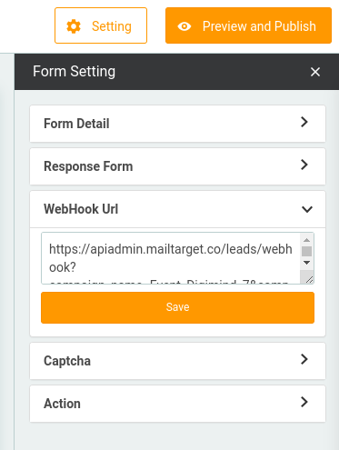 Tampilan Pengaturan Webhook di Dashboard MTARGET